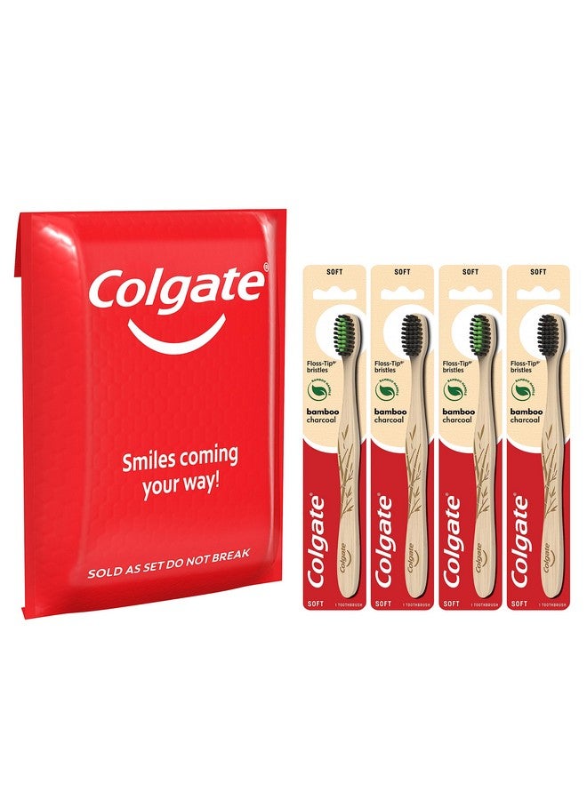 كولجيت فرشاة أسنان كولجيت بالفحم من الخيزران، مقبض من الخيزران الطبيعي الصديق للبيئة، ناعمة، 4 قطع - Image 1