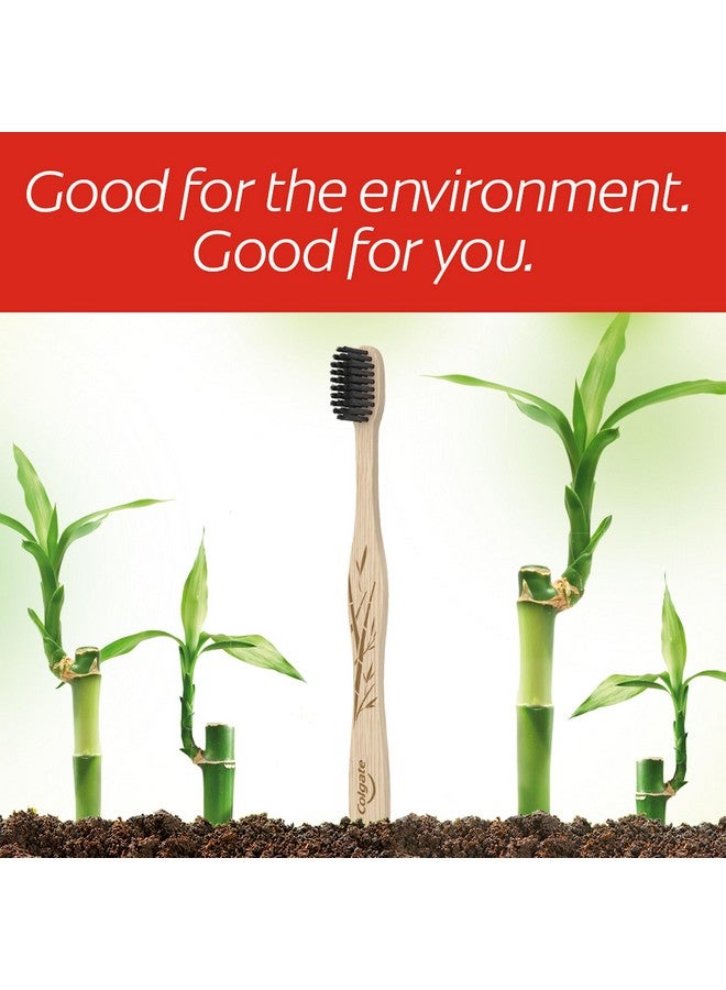 كولجيت فرشاة أسنان كولجيت بالفحم من الخيزران، مقبض من الخيزران الطبيعي الصديق للبيئة، ناعمة، 4 قطع - Image 2