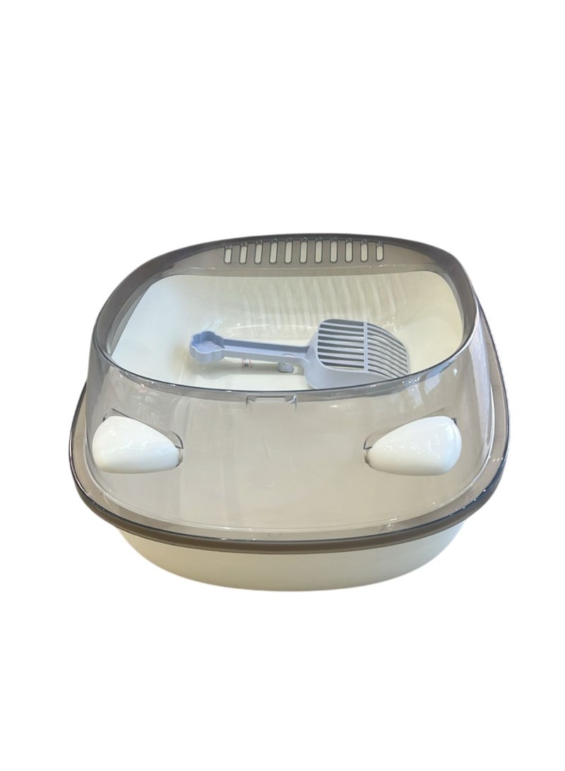 صندوق فضلات القطط باللونين الأبيض والرمادي - Image 1