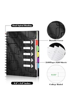 KASTWAVE Spiral Notebook for Work, 5 Subject Notebook, Notebooks for School with Dividers Tabs, 6.2" x 8.3", Notebooks for Work, Spiral Notebook with Pocket Dividers, 120 Sheets  - Image 2