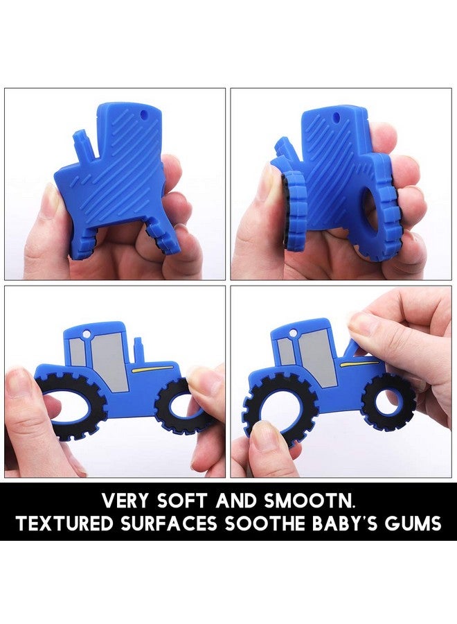 AmazingM Baby Food Grade Silicone Tractor Car Teether Toy With Pacifier Clip Holderteething Pain Relief Toys Gift Set For 3 Months+ Boys And Girlsfreezer Safebpa Free (Blue) - Image 2