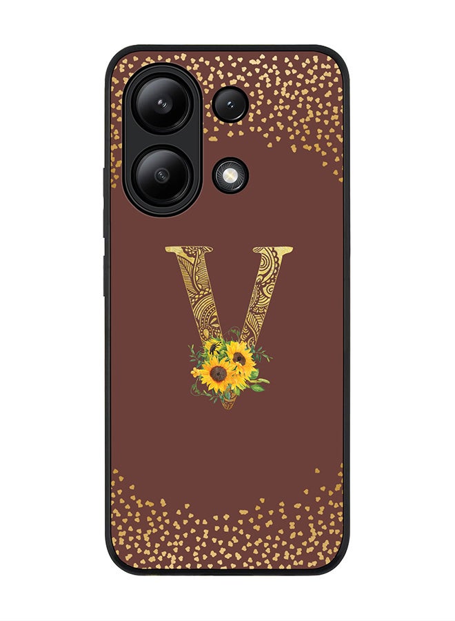 Stylizedd Rugged Black edge case for Xiaomi Redmi Note 13 4G, Cover Custom Monogram Initial Letter Mandala Floral Pattern Alphabet - V  (Brown ) - Image 1