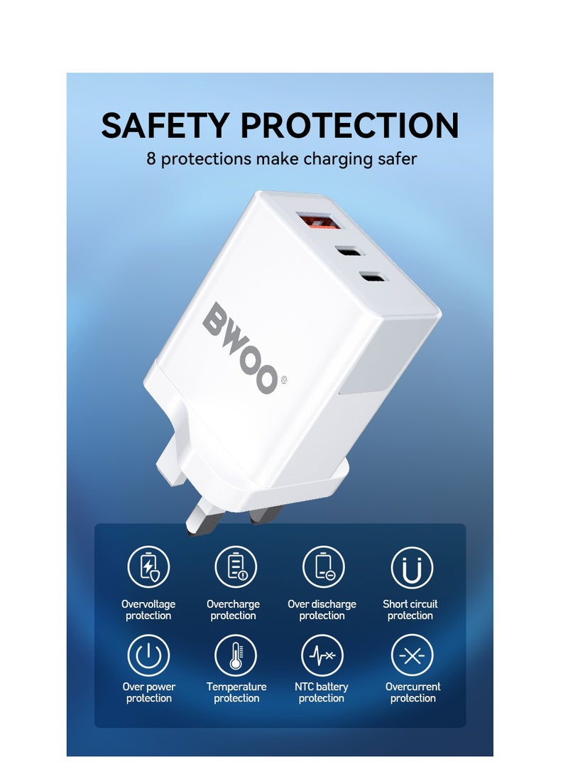BWOO Bwoo fast Charger, 3 in 1 40W Fast Charger, Type C charger for Iphone, Samsung, Vivo, Honor, Huawei, Oppo Etc  - Image 4
