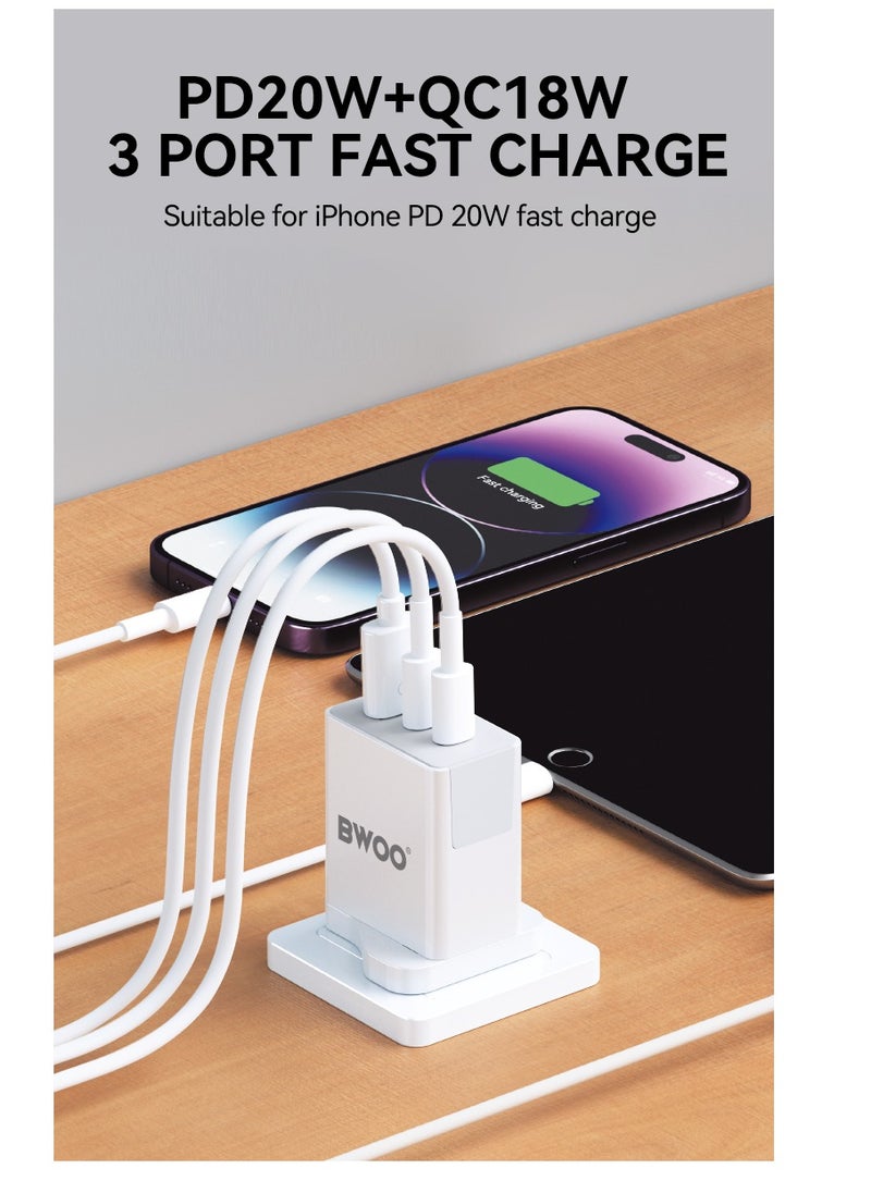 BWOO Bwoo fast Charger, 3 in 1 40W Fast Charger, Type C charger for Iphone, Samsung, Vivo, Honor, Huawei, Oppo Etc  - Image 5