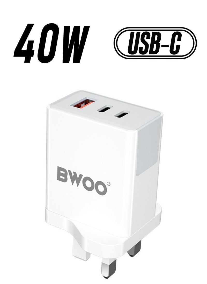 BWOO Bwoo fast Charger, 3 in 1 40W Fast Charger, Type C charger for Iphone, Samsung, Vivo, Honor, Huawei, Oppo Etc  - Image 1