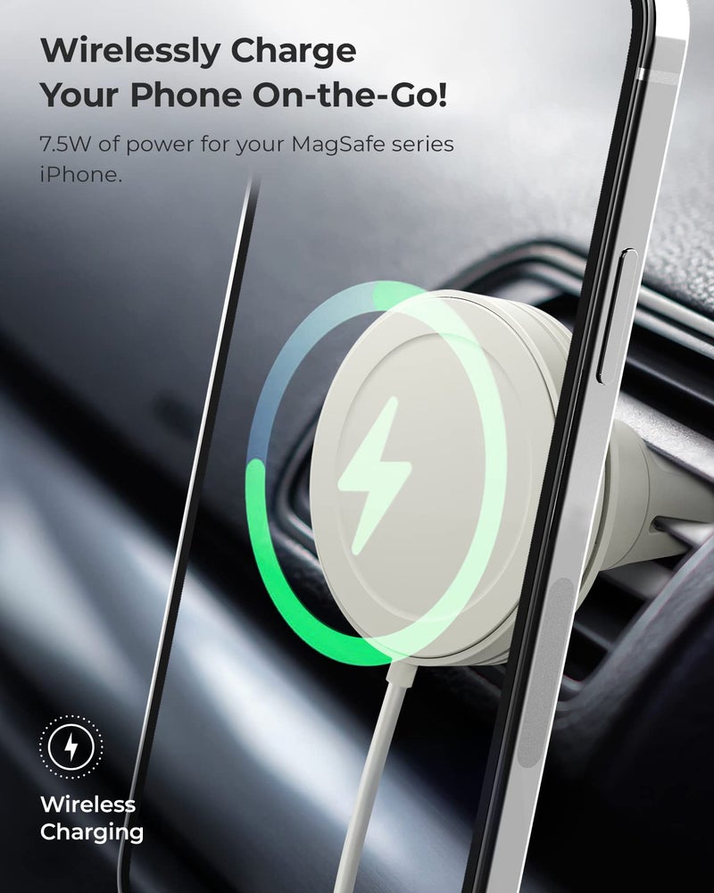 iOttie Velox Mini MagSafe Compatible Air Vent Car Mount in Astral Gray with Wireless Charging for iPhone 13, 14, 15 Series - Image 2