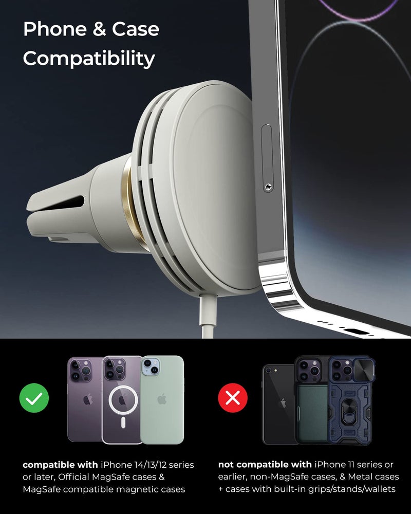 iOttie Velox Mini MagSafe Compatible Air Vent Car Mount in Astral Gray with Wireless Charging for iPhone 13, 14, 15 Series - Image 5