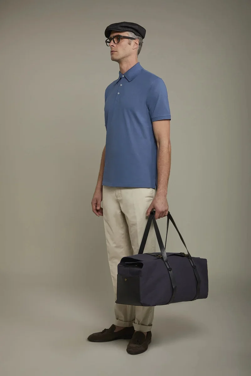 Doppelganger Blue Men's short sleeve polo shirt 100% piquet cotton regular fit - Cerulean for Men | Best Price UAE