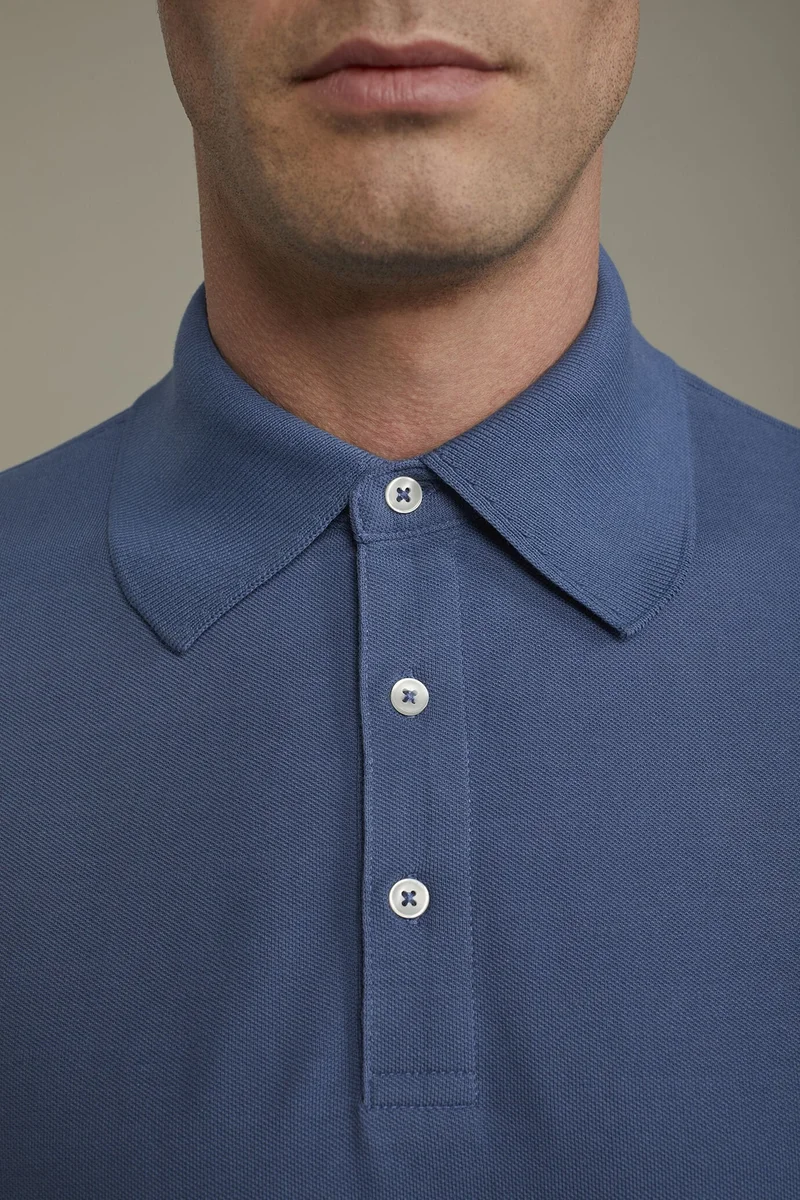 Doppelganger Blue Men's short sleeve polo shirt 100% piquet cotton regular fit - Cerulean for Men | Best Price UAE