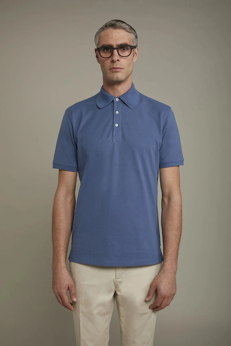 Doppelganger Blue Men's short sleeve polo shirt 100% piquet cotton regular fit - Cerulean for Men | Best Price UAE