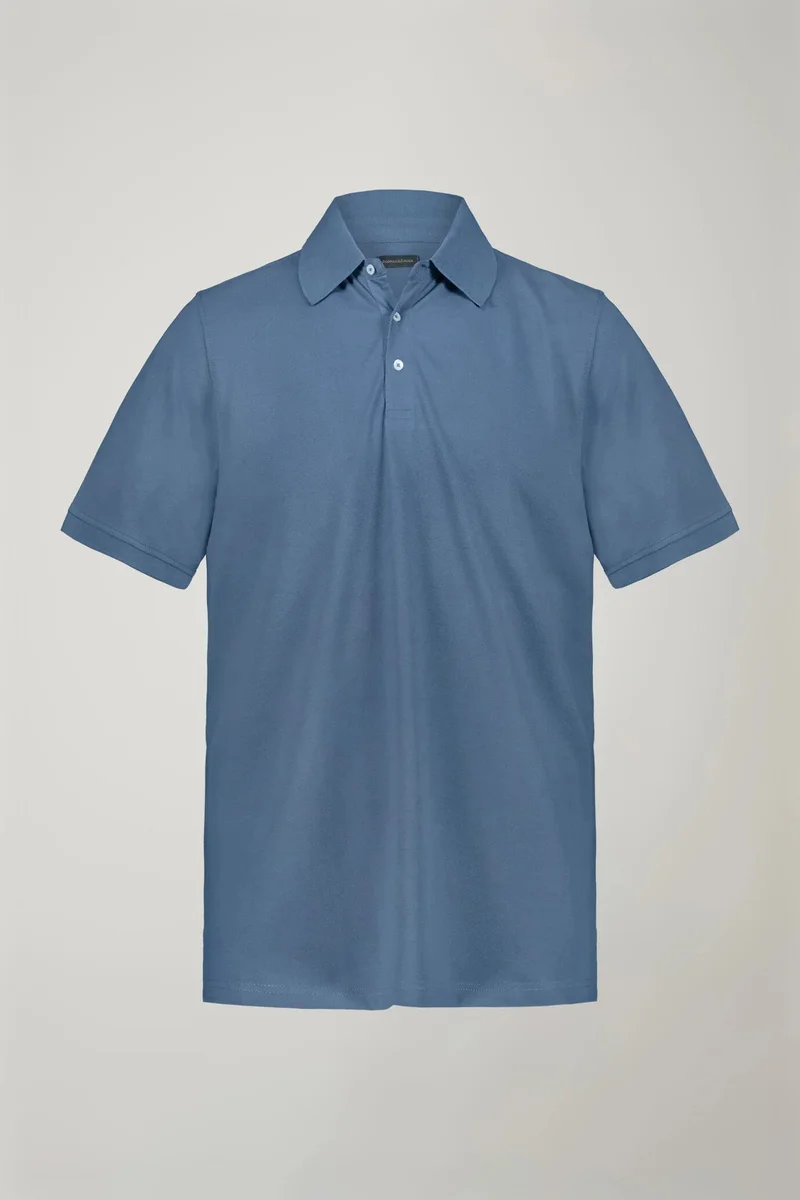 Doppelganger Blue Men's short sleeve polo shirt 100% piquet cotton regular fit - Cerulean for Men | Best Price UAE