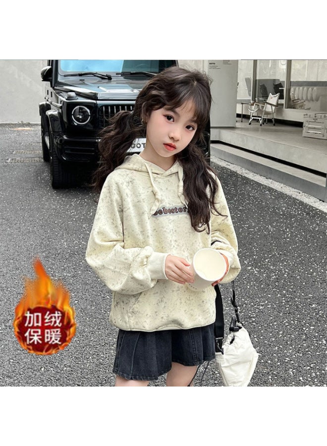 Girls' Sweatshirt Autumn And Winter Fleece-lined Thick Stylish Hooded Top For Older Girls Korean Style Children's Clothing Autumn Season