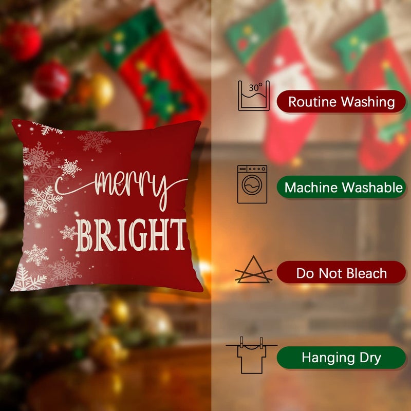 Artmag 16x16 Christmas Throw Pillow Covers Decorative Farmhouse Hello Winter Gnomes Merry Bright Outdoor Christmas Pillow Shams Cases Slipcovers Set of 4 for Couch Sofa - Image 4