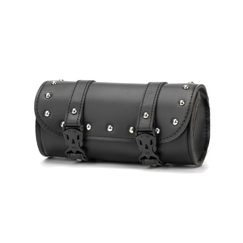 ELAINESTORE Motorcycle Bag, Universal Motorcycle Handlebar Tool Bag, Black PU Leather Roll Fork Saddlebags for Honda Kawasaki Suzuki Yamaha - Image 1