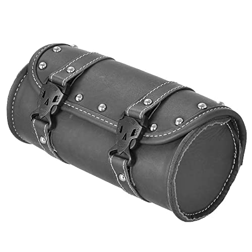 ELAINESTORE Motorcycle Bag, Universal Motorcycle Handlebar Tool Bag, Black PU Leather Roll Fork Saddlebags for Honda Kawasaki Suzuki Yamaha - Image 3