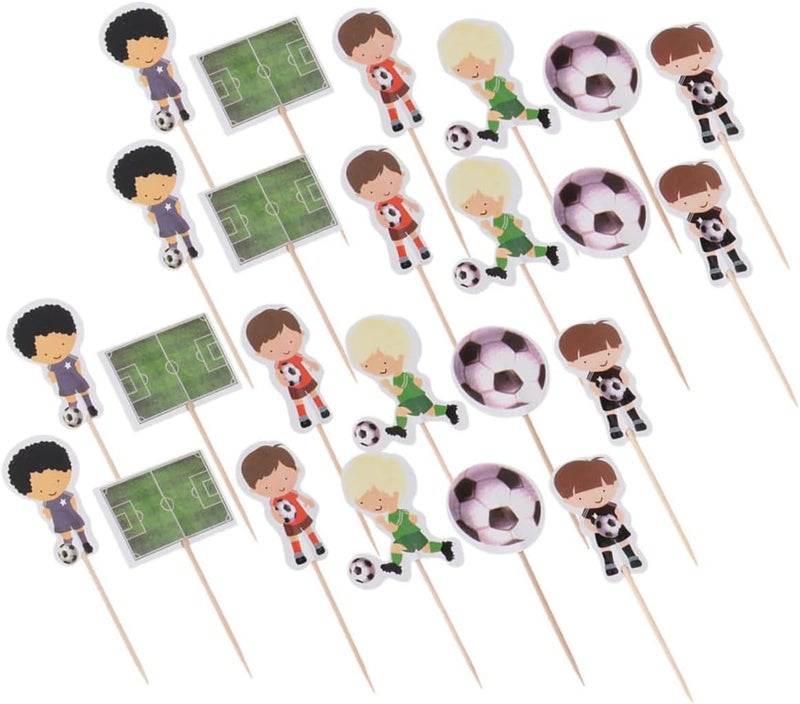 ORFOFE 24pcs Sports Ball Cupcake Toppers and Cake Decoration Picks Set, Non-edible Decorative Fruit Picks, Sports Theme Party Favor for Boys’ Birthday Soccer Celebration - Image 1