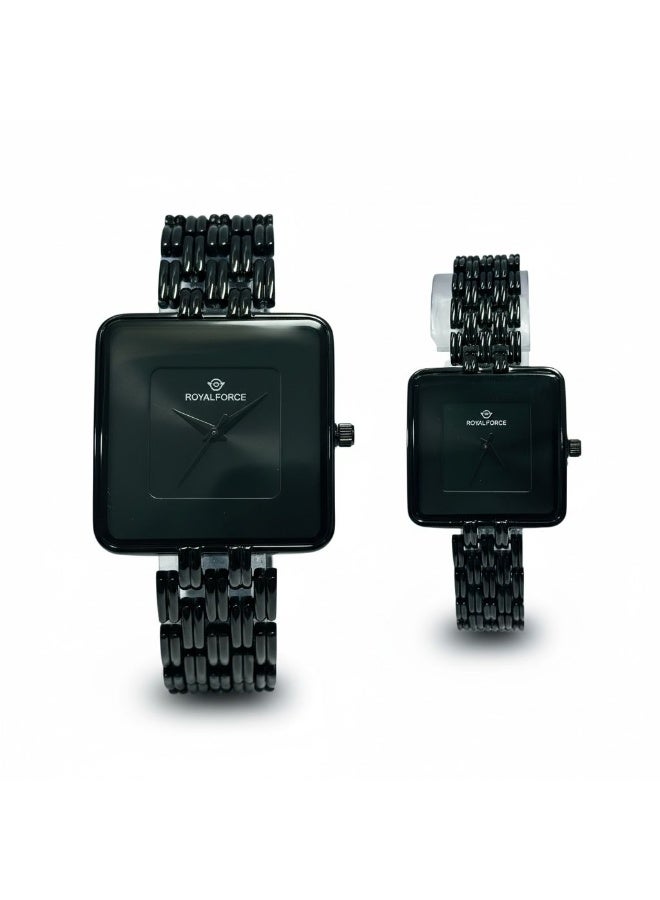 ROYAL FORCE Elara Square Duo Couple Watch RF2501 – Luxury Black Stainless Steel Watches Set for Men & Women, Analog Quartz Matching Wristwatch Gift Set - Image 1