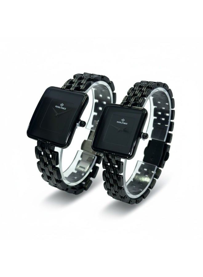 ROYAL FORCE Elara Square Duo Couple Watch RF2501 – Luxury Black Stainless Steel Watches Set for Men & Women, Analog Quartz Matching Wristwatch Gift Set - Image 3