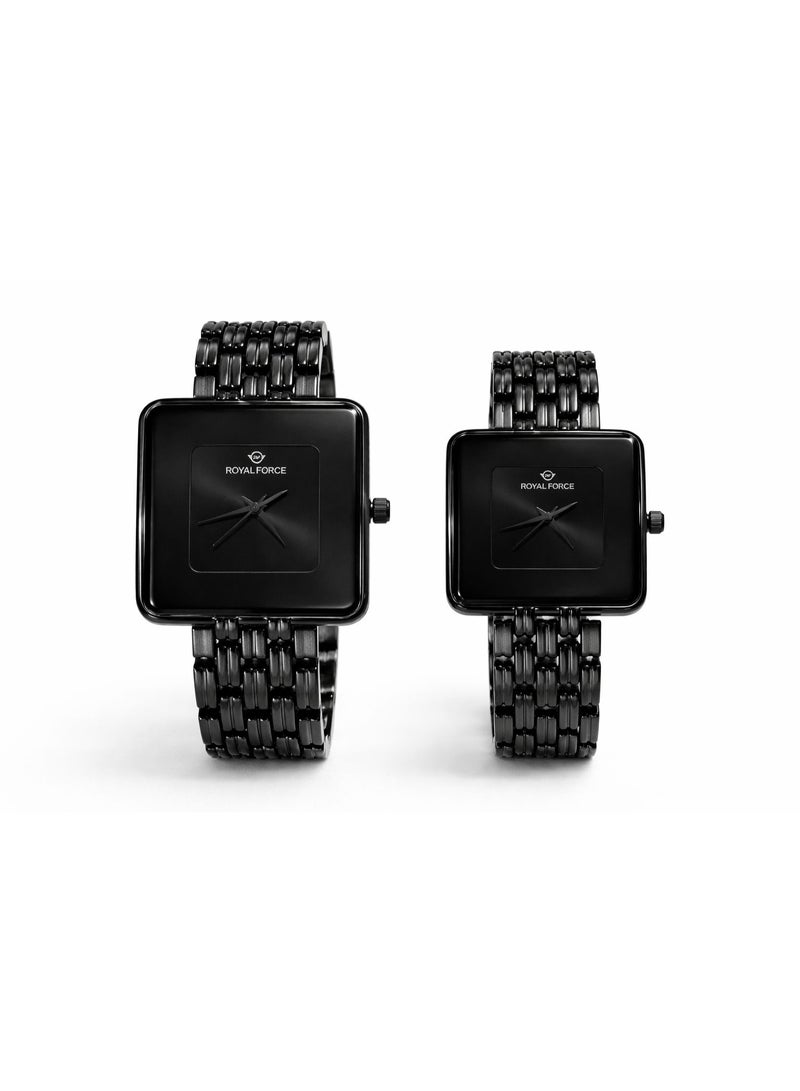 ROYAL FORCE Elara Square Duo Couple Watch RF2501 – Luxury Black Stainless Steel Watches Set for Men & Women, Analog Quartz Matching Wristwatch Gift Set - Image 2