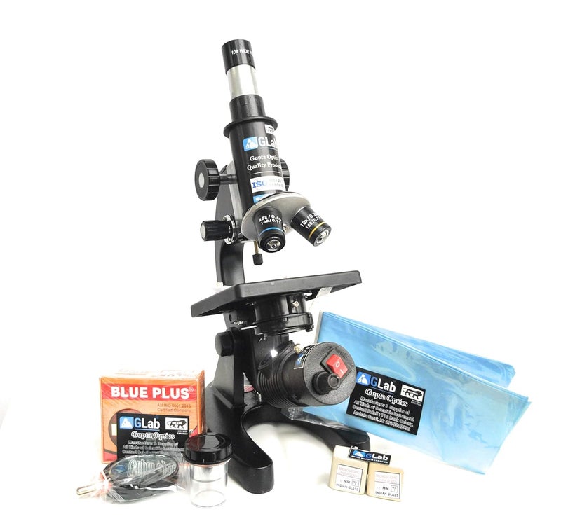 GLab Compound Student Microscope with LED LAMP,50 Blank N Two Prepared Slides ISO 9001:2015 Certified - Image 1