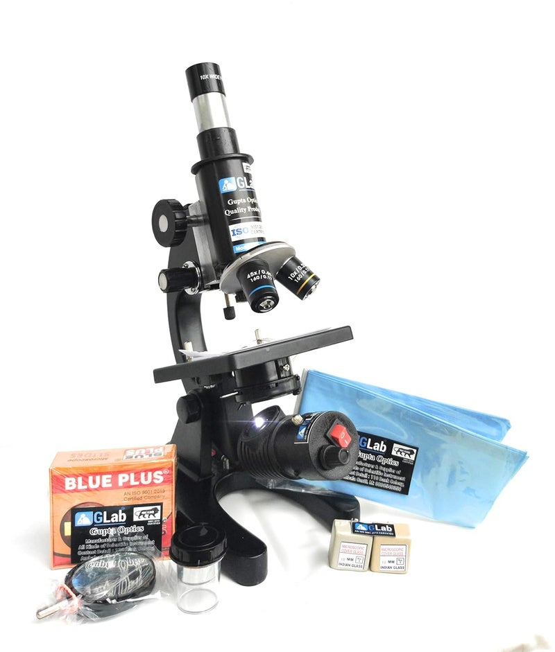 GLab Compound Student Microscope with LED LAMP,50 Blank N Two Prepared Slides ISO 9001:2015 Certified - Image 2