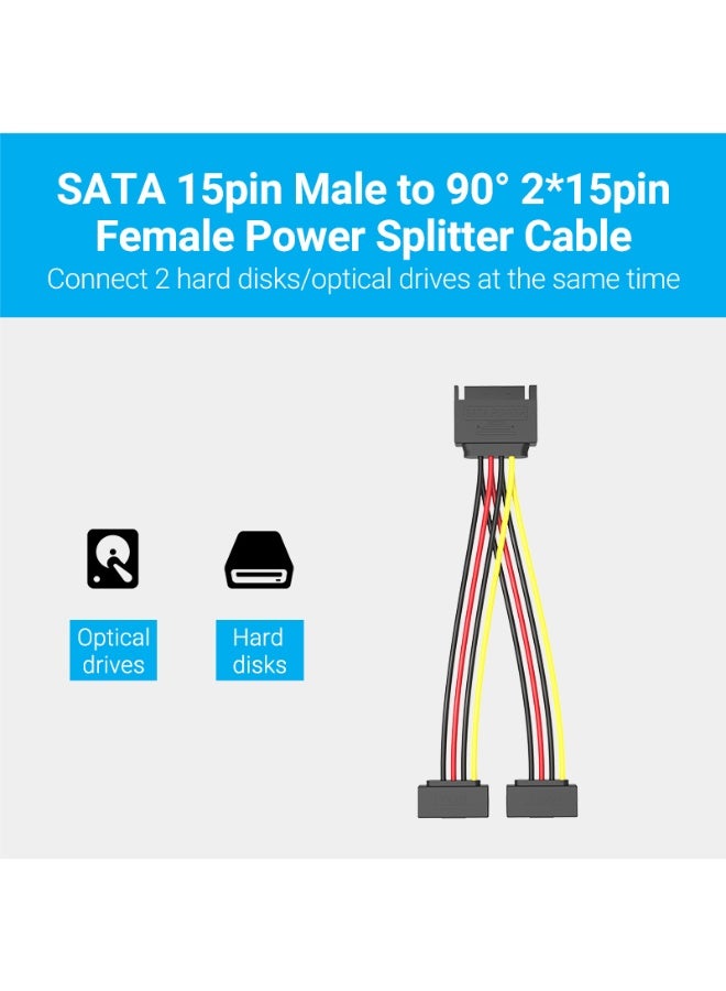 VENTION SATA 15P Male to 90° 2*15P Female Power Splitter Cable 0.15M Black X2 Model # KDBBB-2 - Image 2