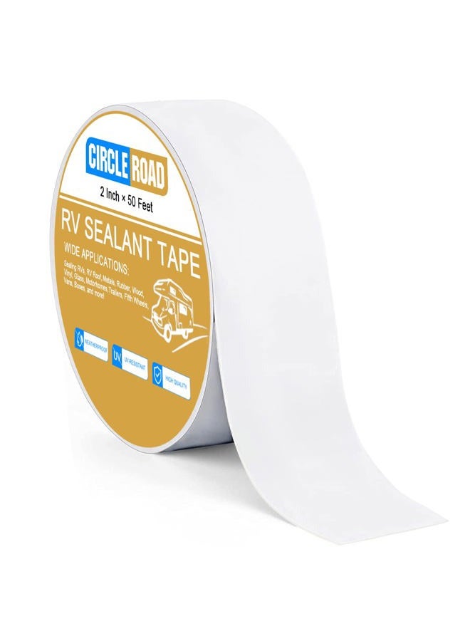 CircleRoad RV Roof Tape White, 2 Inch X 50 Feet RV Repair Sealant Tape, Stop Camper Roof Leaks, UV-Resistant, Weatherproof and Reliable for Camper, Trailer, Boat (2In-50FT) - Image 1