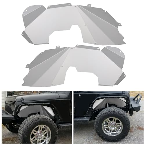 ECOTRIC Front Inner Fender Liners Compatible with 2007-2018 Jeep Wrangler JK & JKU Unlimited 2/4 Door Wheel Well Liners Mud Guards Lightweight Aluminum (Silvery) - Image 1