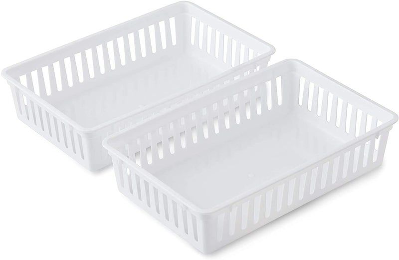 Tribello Plastic Bin Baskets For Organizing, White Storage Tray, Rectangle 9 X 6 X 2 - Pack Of 4 - Made In Usa - Image 5