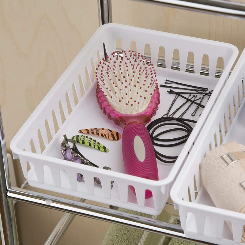 Tribello Plastic Bin Baskets For Organizing, White Storage Tray, Rectangle 9 X 6 X 2 - Pack Of 4 - Made In Usa - Image 3