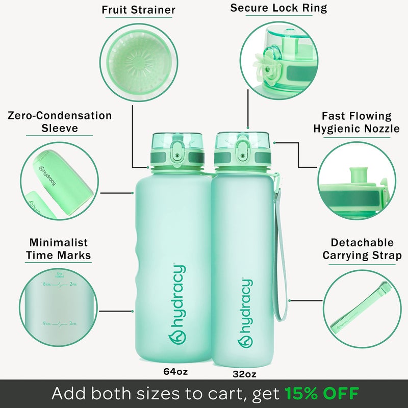Hydracy Water Bottle with Time Marker -Large 32oz BPA Free Water Bottle & No Sweat Sleeve -Leak Proof Gym Bottle with Fruit Infuser Strainer & Times to Drink -Ideal Gift for Fitness Sports & Outdoors - Image 4