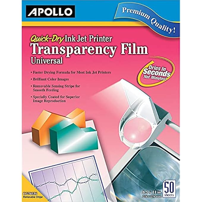 APOLLO TRANSPARENCY FILM FOR INKJET PRINTERS, FOR HEWLETT-PACKARD, 50 SHEETS/PACK (VCG7031S), CLEAR - Image 2