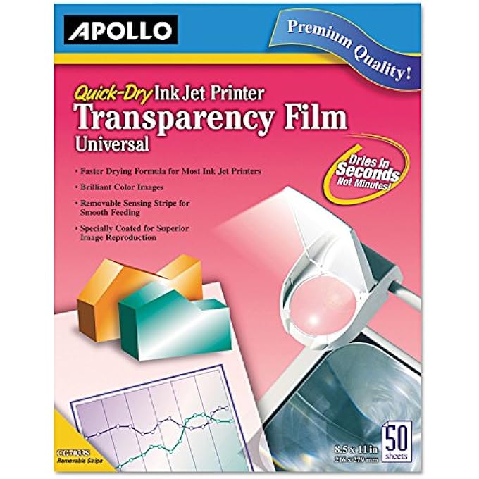 APOLLO TRANSPARENCY FILM FOR INKJET PRINTERS, FOR HEWLETT-PACKARD, 50 SHEETS/PACK (VCG7031S), CLEAR - Image 1