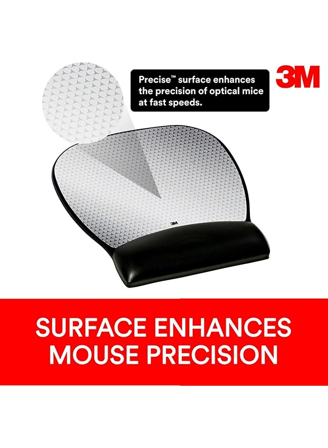 3M Precise Mouse Pad With Gel Wrist Rest Soothing Gel Comfort With Durable Easy To Clean Leatherette Cover Optical Mouse Performance And Battery Saving Design 9.2 Inch X 8.7 Inch Black Mw310Le - Image 3