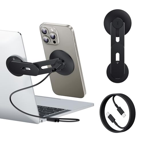 MAGDIGITEH Laptop Phone Holder Magnetic Phone Stand 15W Fast Wireless Charger for MagSafe for iPhone 171615141312 All Phones for Tesla Black - Image 1