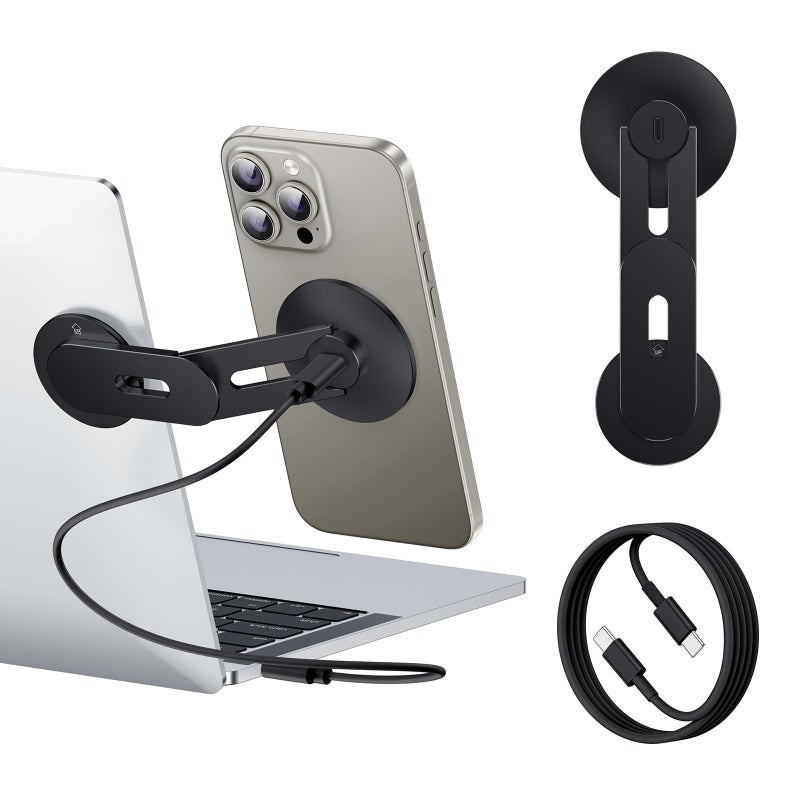 MAGDIGITEH Laptop Phone Holder Magnetic Phone Stand 15W Fast Wireless Charger for MagSafe for iPhone 171615141312 All Phones for Tesla Black - Image 2
