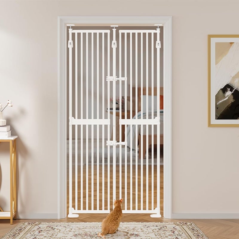 unipaws 75 High Extra Tall Cat Gate Upgrade 3 Support PillarsStable Increase Auto Closing and No Drilling Cat Dog Proof Safety Gate for Doorway Stairs Fit for 3538 Wide Opening White - Image 1
