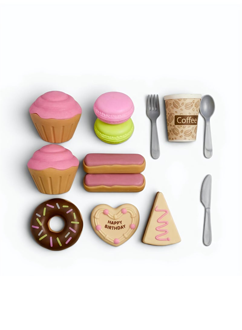 Aura Style Pretend Play Dessert Food Set for Kids - Tea Party Toys with Cupcakes & Donuts - Safe Plastic, Multicolor - Image 1