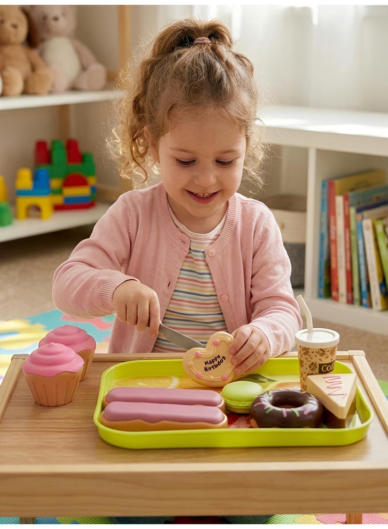 Aura Style Pretend Play Dessert Food Set for Kids - Tea Party Toys with Cupcakes & Donuts - Safe Plastic, Multicolor - Image 4