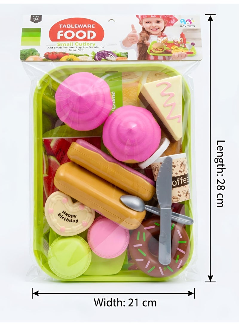 Aura Style Pretend Play Dessert Food Set for Kids - Tea Party Toys with Cupcakes & Donuts - Safe Plastic, Multicolor - Image 3