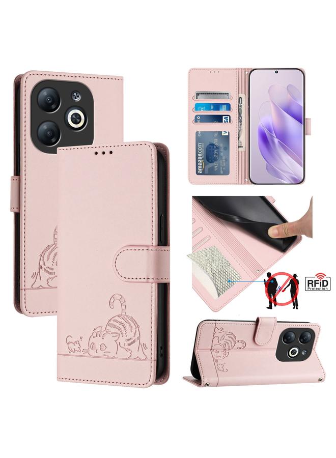 Zaboon Case For Infinix Smart 8 Cat Rat Embossed Pattern RFID Leather Phone Case with Lanyard - Image 1
