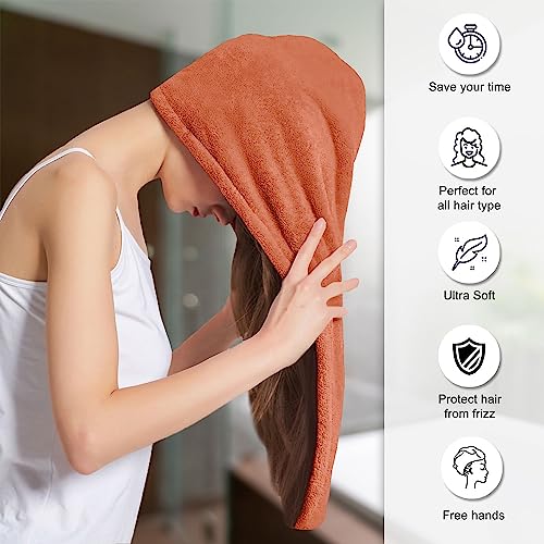Sassoon Venir Microfiber Hair Wrap Towel for Women (Rust Color, Free Size) with Smooth Texture Super Absorbent Quick Dry Hair Turban for Drying Hair - Image 2
