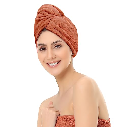 Sassoon Venir Microfiber Hair Wrap Towel for Women (Rust Color, Free Size) with Smooth Texture Super Absorbent Quick Dry Hair Turban for Drying Hair - Image 1