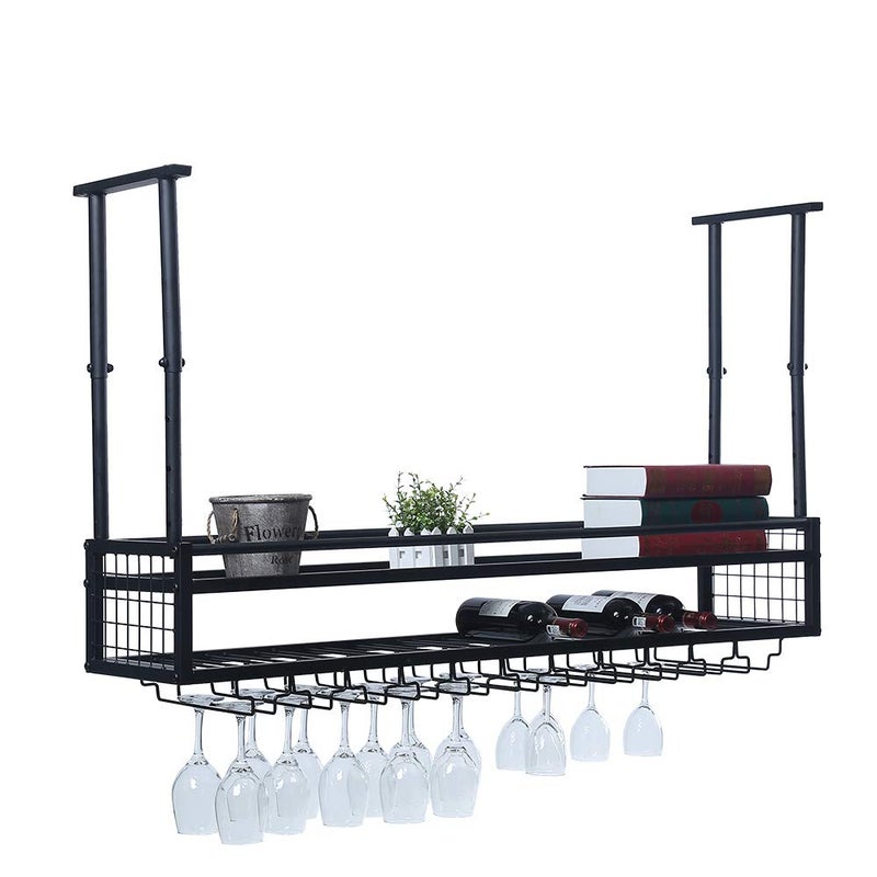 OLDRAINBOW OLDRAINBOW Hanging Wine Glass Rack Ceiling for Bar Restaurants472in Adjustable Metal Wine Glass HolderIndustrial Iron Wine Shelf Wall MountedBlack 