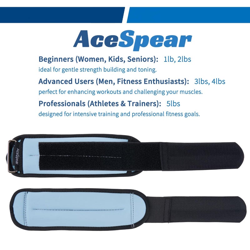 AceSpear Ankle Weights Sets for Men Women Kids 1lb 2lb 3lb 4lb 5lb Leg Weights Arm Wrist Weights Gym for Foot Exercise Training Workout Walking Jogging Yoga (Blue, 1 lb x 2) - Image 2