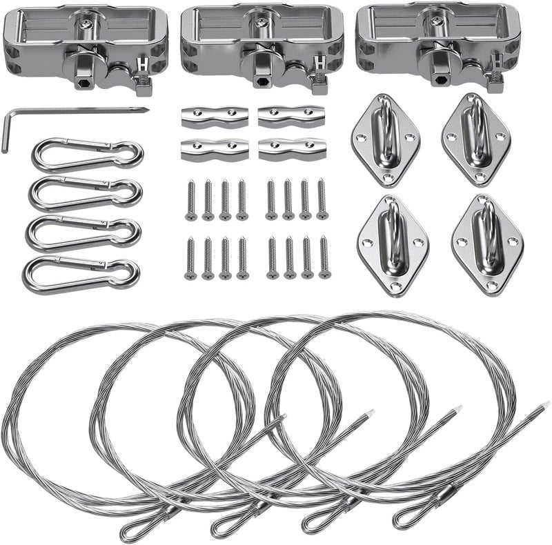 Tang Sun Shade Sail Hardware Kit with 24' (6'x4) Cable Wire Rope, Rectangle Shade Sail Installation Kit for Deck Patio Yard Garden - Image 1