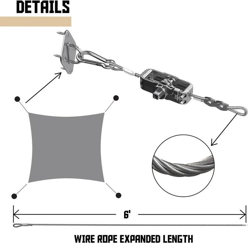 Tang Sun Shade Sail Hardware Kit with 24' (6'x4) Cable Wire Rope, Rectangle Shade Sail Installation Kit for Deck Patio Yard Garden - Image 4