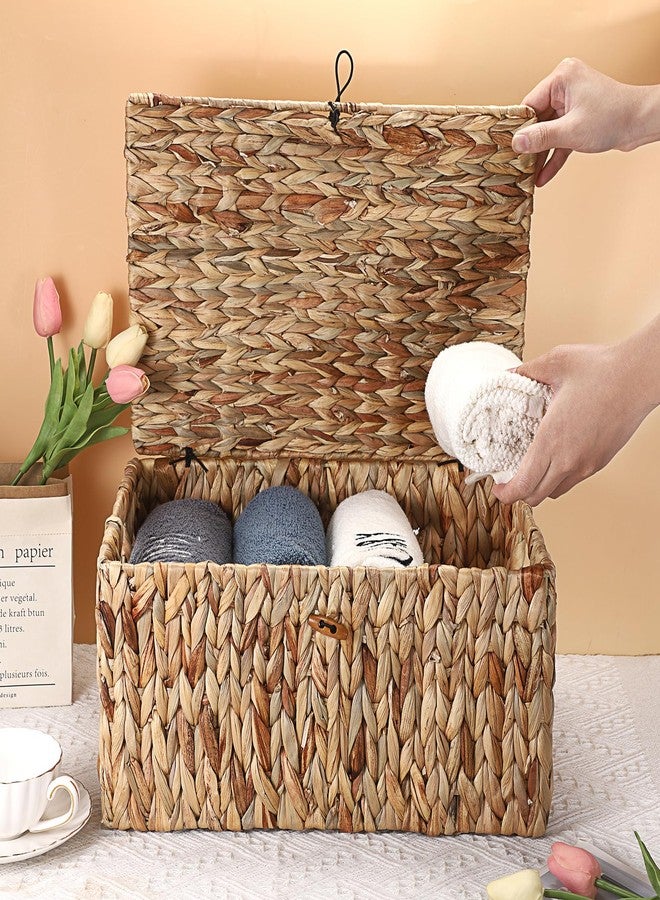 Hipiwe Wicker Storage Bins with Lid, X-Large Handwoven Water Hyacinth Wicker Baskets Rectangular Decorative Shelf Baskets Bin Built-in Handles Household Basket Boxes for Shelf Home Organizing - Image 5