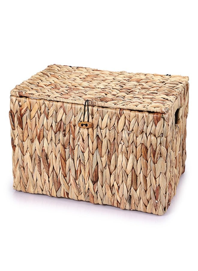 Hipiwe Wicker Storage Bins with Lid, X-Large Handwoven Water Hyacinth Wicker Baskets Rectangular Decorative Shelf Baskets Bin Built-in Handles Household Basket Boxes for Shelf Home Organizing - Image 1