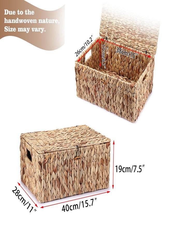Hipiwe Wicker Storage Bins with Lid, X-Large Handwoven Water Hyacinth Wicker Baskets Rectangular Decorative Shelf Baskets Bin Built-in Handles Household Basket Boxes for Shelf Home Organizing - Image 2